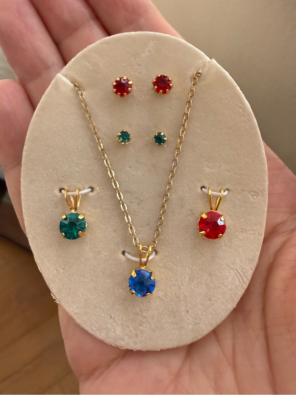 Gold-tone Multi-Color Rhinestone Crystal Pendant Necklace and Earring Set - Picture 1 of 4